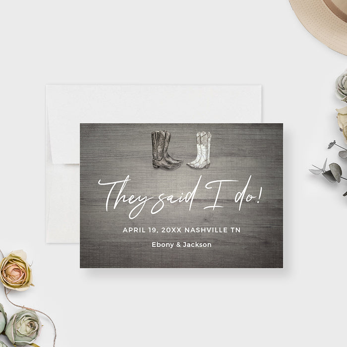 They Said I Do Wedding Announcement Card Template, Cowboy Cowgirl Marriage Elopement Announcement, Rustic Country Wedding Digital Download