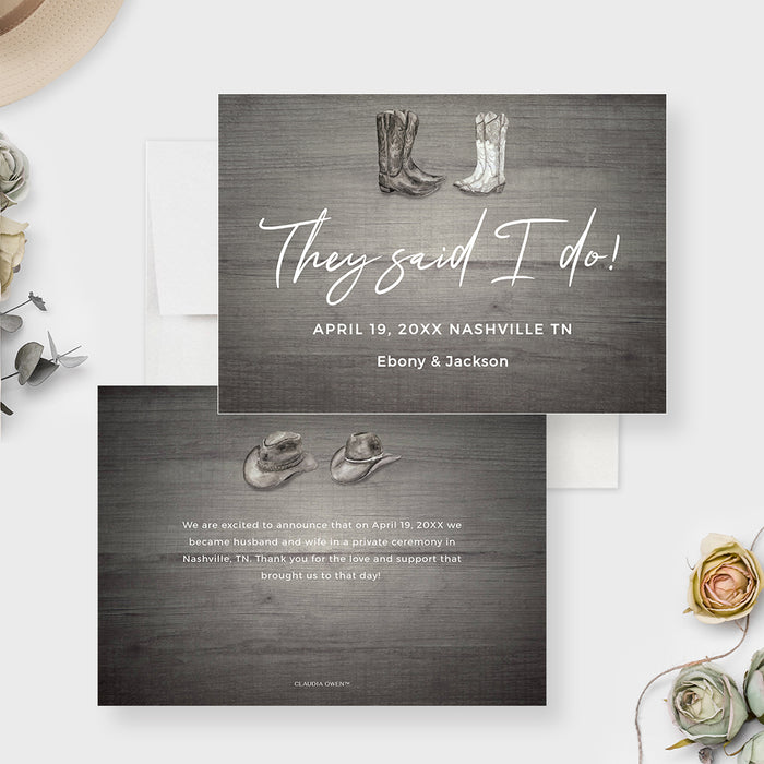 They Said I Do Wedding Announcement Card Template, Cowboy Cowgirl Marriage Elopement Announcement, Rustic Country Wedding Digital Download