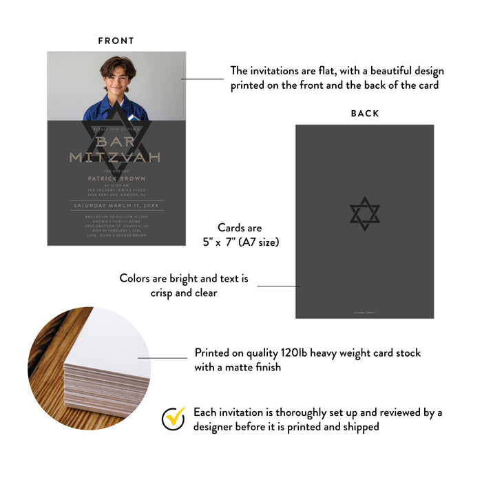 Bar Mitzvah Invitation Photo Star of David Modern Jewish Invite