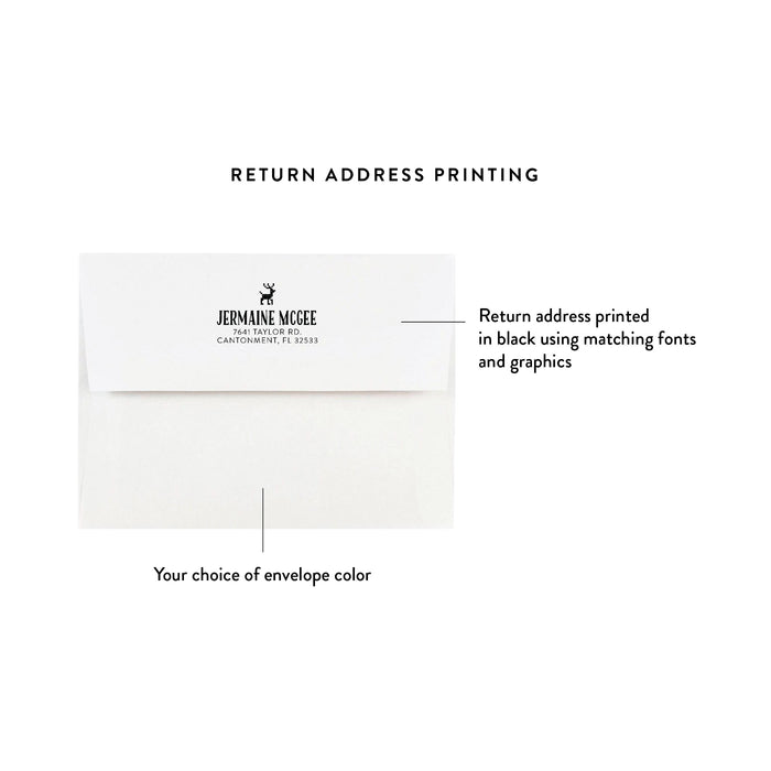 White envelope with printed return address and choice of envelope color text