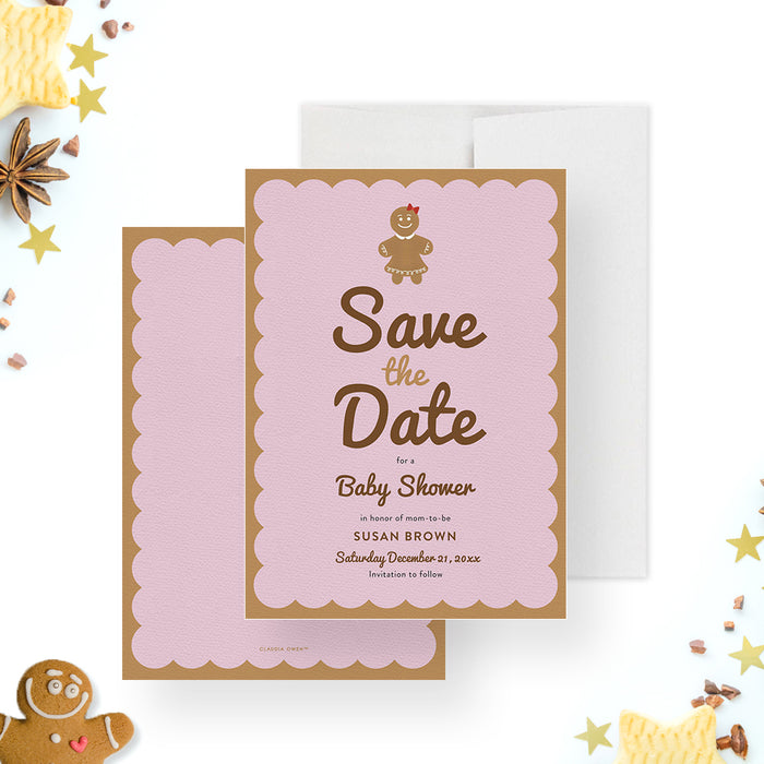 Gingerbread Baby Shower Invitation Card, Sweet Baby Girl Shower Invites, Cute Christmas Gingerbread Baby Party Invitation