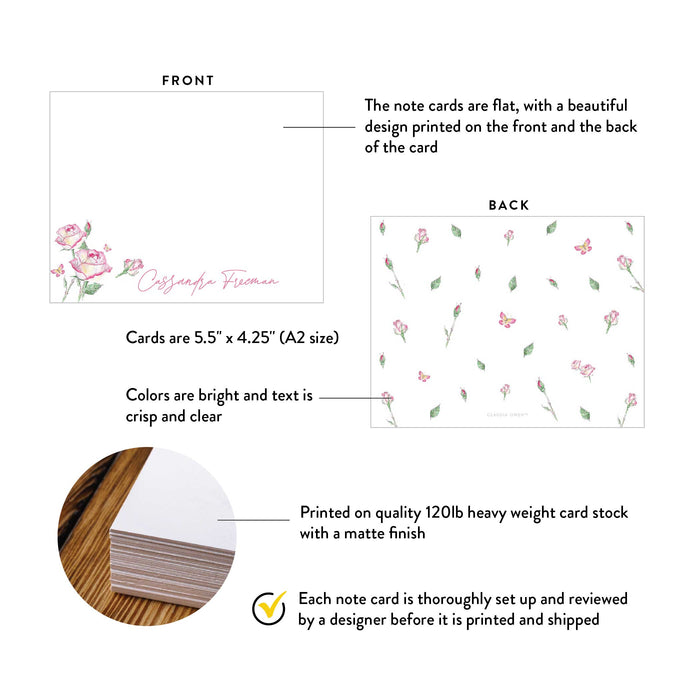 Pink Rose Stationery Thank You Card Floral Note Card, Gift For Her Flower Note Card Home Stationery, Womens Flower Stationery