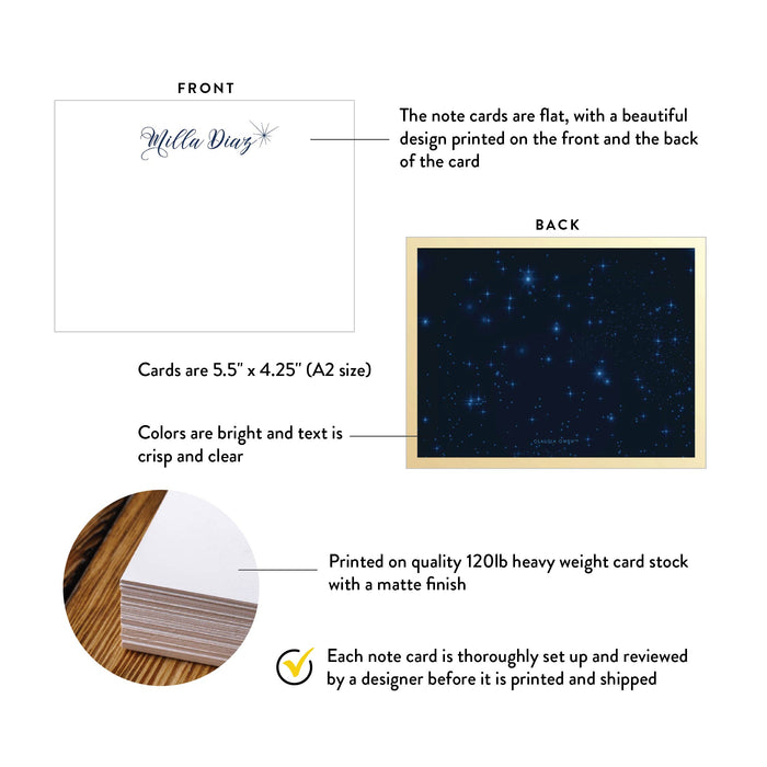 Starry Night Sky Personalized Note Card, Star Stationery Beautiful Girl's Custom Stationary Space Galaxy Stationery Set, Space Lover Gift