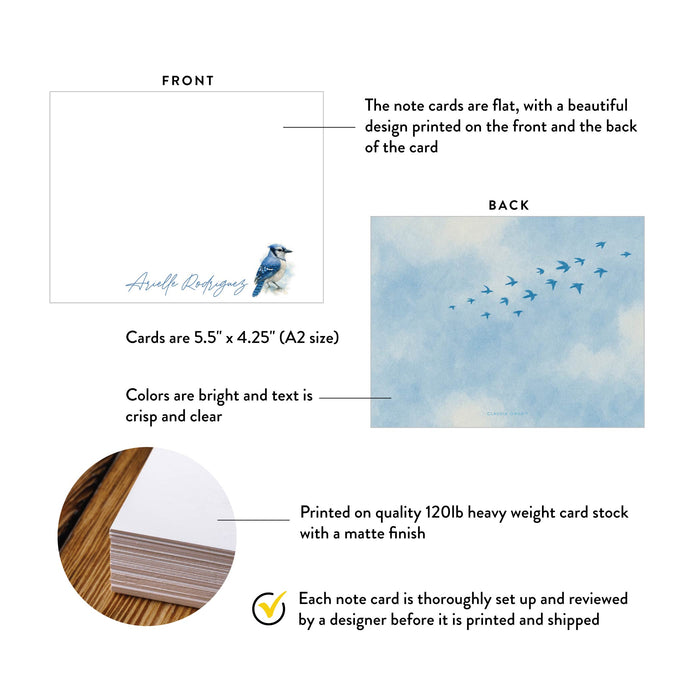 Personalized Blue Jay Note Cards Custom Name Stationery