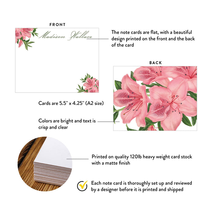 Rhododendron Note Card, Pink Floral Stationary Set for Women, Personalized Flower Thank You Cards, Custom Stationery Writing Paper