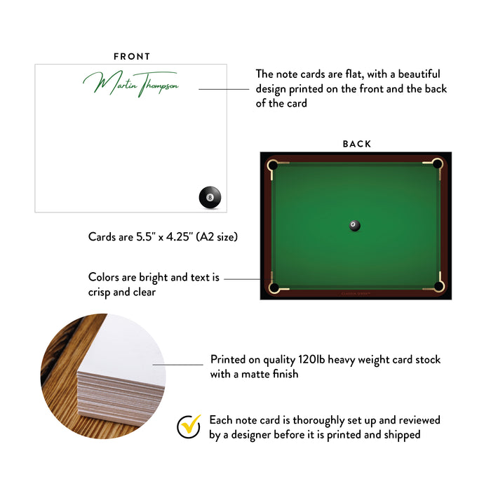 Billiard Note Card, Personalized Pool Table Thank You Cards, Billiard Ball Stationery for Men