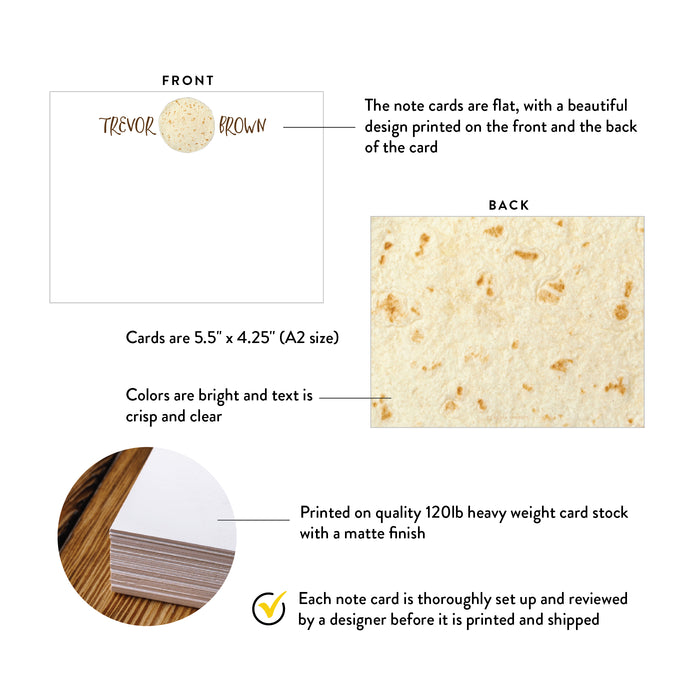 Personalized Tortilla Note Cards, Birthday Tortilla Thank You Notes, Custom Tortilla Lover Gifts Mexican Food Stationery, Burrito Taco Lover