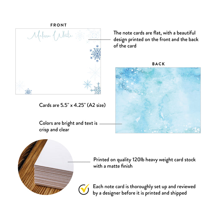 Personalized Snowflake Note Cards, Winter Thank You Cards with Envelopes, Holiday Stationary, Christmas Holiday Card Set with Snow
