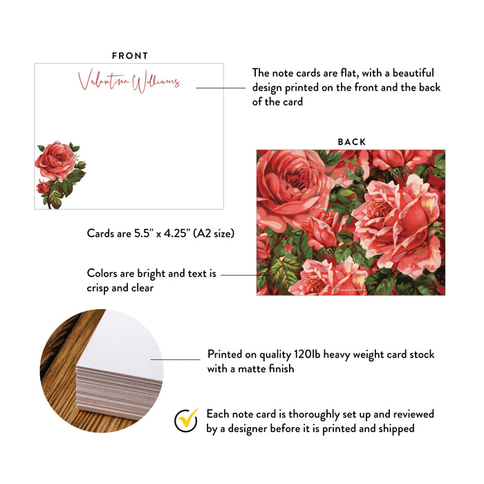 Personalized Rose Note Card, Custom Flower Thank You Cards, Rose Stati