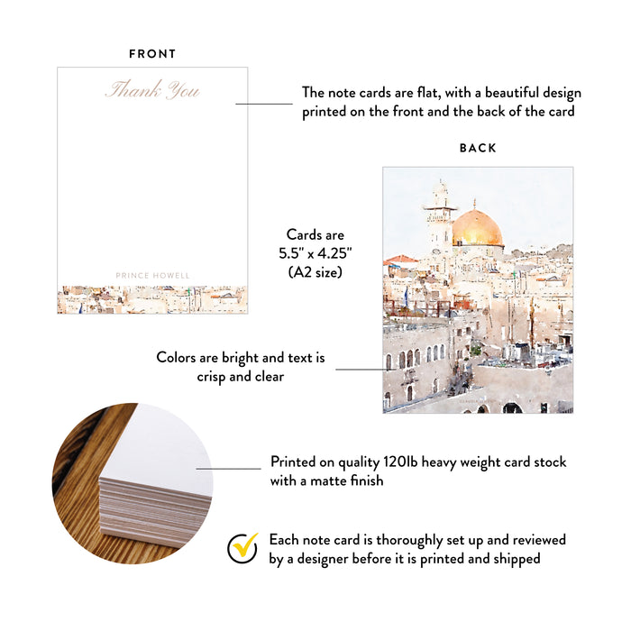 Personalized Mitzvah Note Card, Jewish Party Thank You Notes, Bar Mitzvah Thank You Card, Dome of the Rock Jerusalem