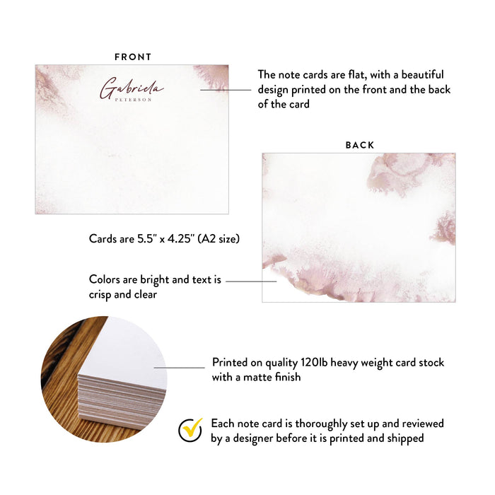 Watercolor Blush Pink Personalized Stationery Set for Women, Elegant Note Card for the Home or Office, Thank You Letter Stationary Cards