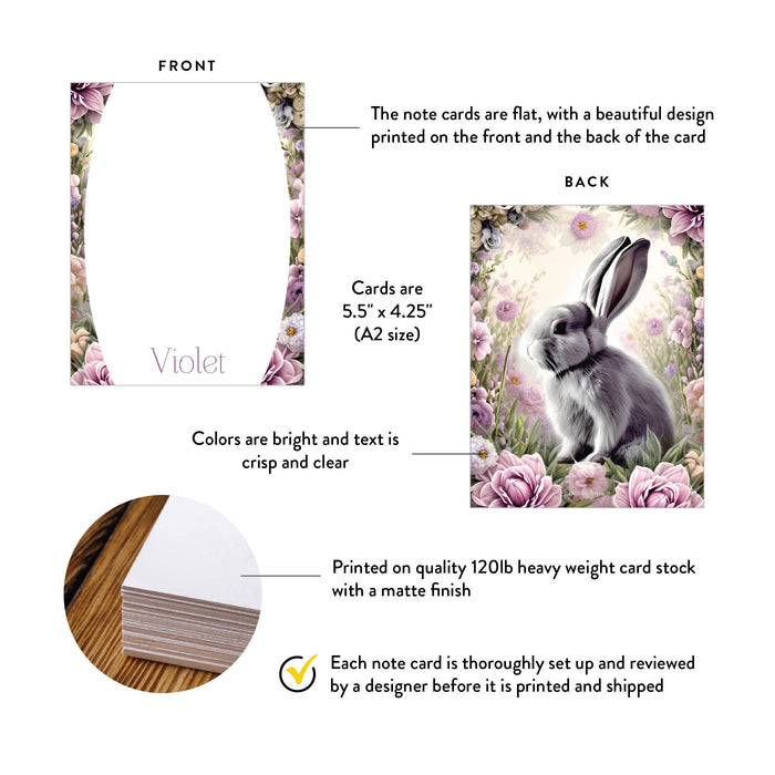 Easter Bunny Note Cards with Flowers, Personalized Rabbit Thank You Cards with Envelopes, Spring Floral Stationary Set, Floral Bunny Cards for Kids, Bunny Gifts for Girls