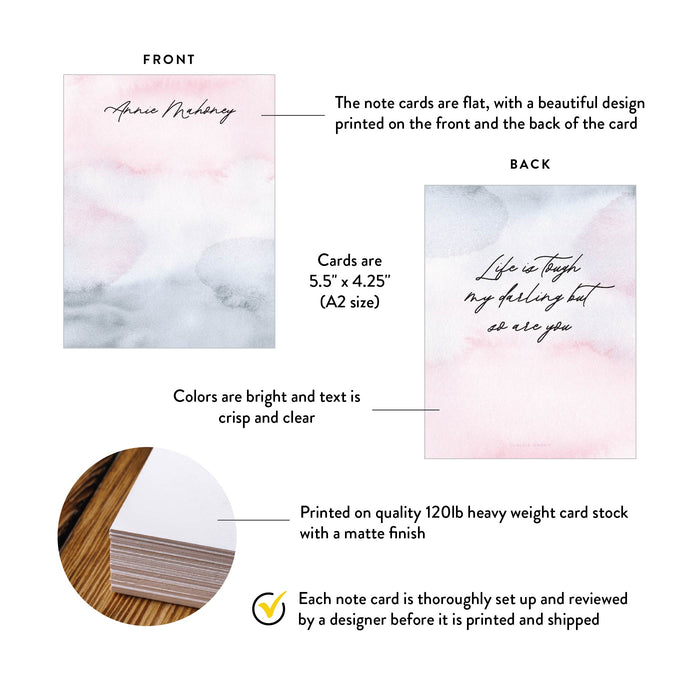 Women's Personalized Stationary With Inspirational Quote, Note Card Set For Teens, Watercolor Girl Stationery A Note From