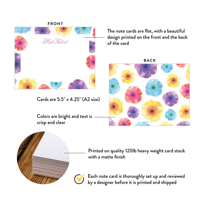 Note Cards for Women, Floral Stationery Notecards, Personalized Note Card Set For Girls, Unique Notecards with Flower Illustrations