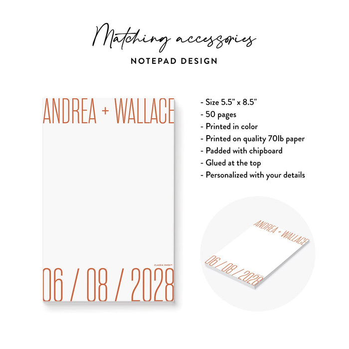 Unique Modern Wedding Invitation Card in Rust Orange, Fall Wedding Invitations with Minimalist Typography