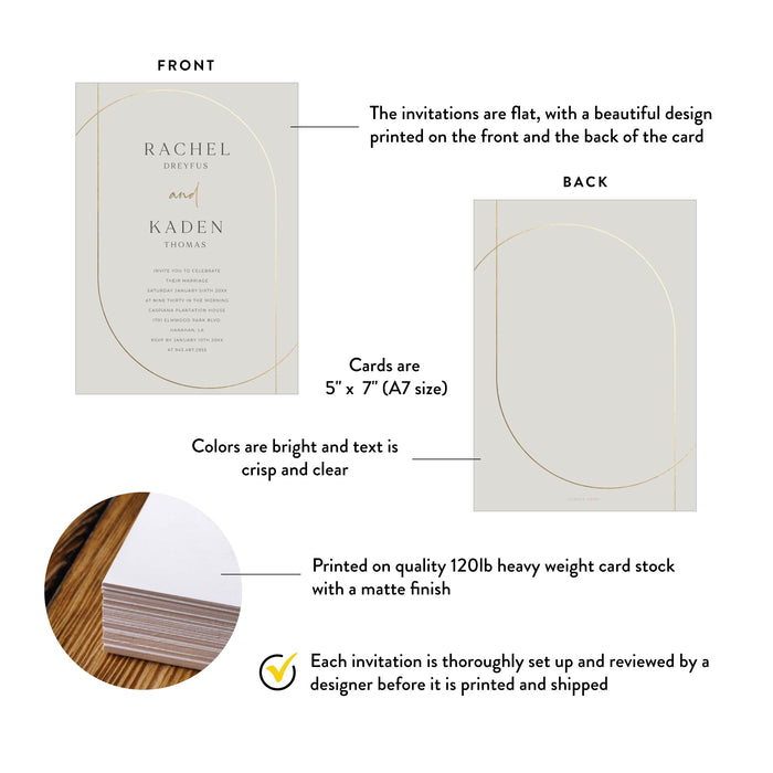 Elegant Gold Arch Wedding Invitation Card in Neutral Tones, Minimalist Chic Wedding Invites