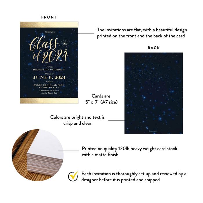 Class of 2024 High School Prom Invitations with Starry Night Sky, Celestial Senior Ball Night Invites