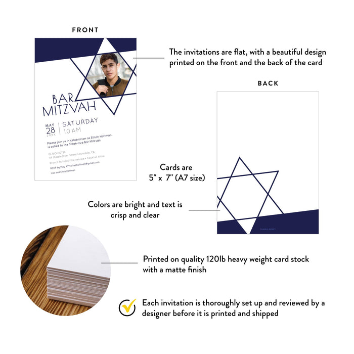 Bar Mitzvah Invitation Card with Picture, Photo Invitations for Jewish Celebration, Modern Invites for B'nai Mitzvah