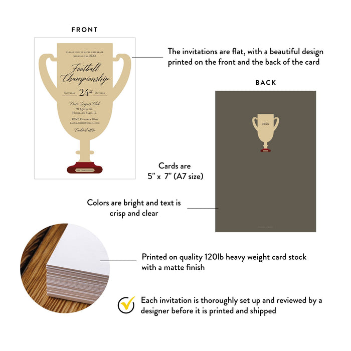 Trophy Invitation Card for Sport Themed Celebration, Football Tournament Invites, Sports Party Invitations with Trophy Cup