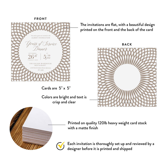 Years of Service Dinner Party Invitation Card with Beige Intricate Circular Pattern, Retirement Dinner Invitations, Employee Appreciation Dinner Invites