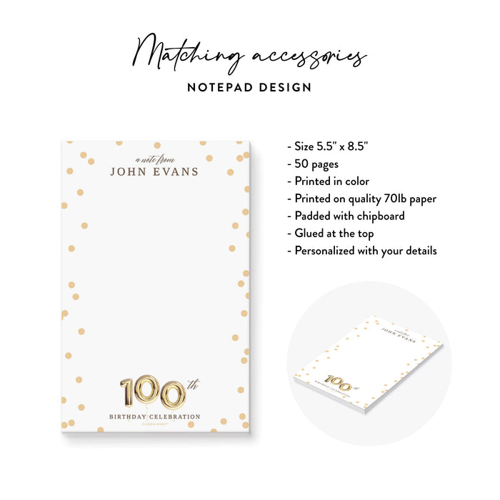 100th Birthday Party Invitations with Golden Balloons, 100th Business Anniversary Invites, Centenary Party Invitations, 100 Years