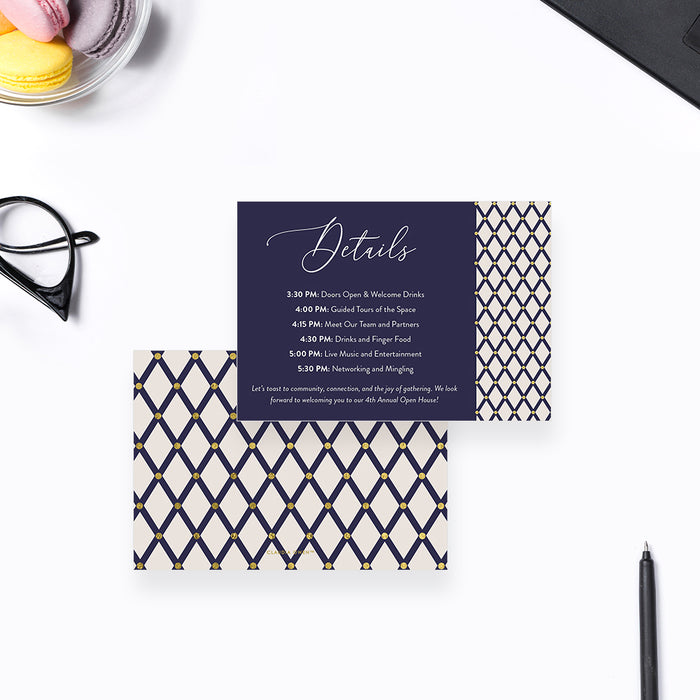 Blue and Gold Annual Open House Party Invitation Card, Company Open House Invites, Elegant Corporate Awards Ceremony Invitation, Business Luncheon Invite Card