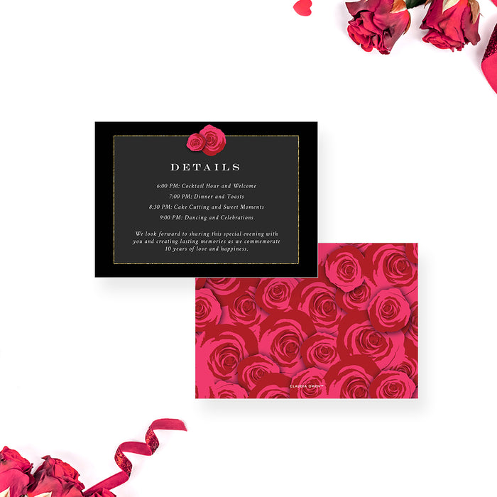 Classic Red Rose Wedding Anniversary Invitation Card, Elegant Invitation for Romantic Wedding Celebration, 5th 10th 15th 20th 25th Wedding Anniversary Invites with Red Flowers