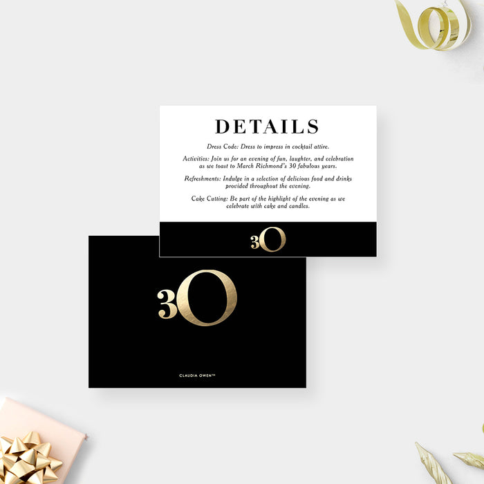 Black and Gold 30th Birthday Invitation Card, Elegant Invitation for Thirtieth Birthday Celebration, 30th Business Anniversary Invites, 30th Wedding Anniversary