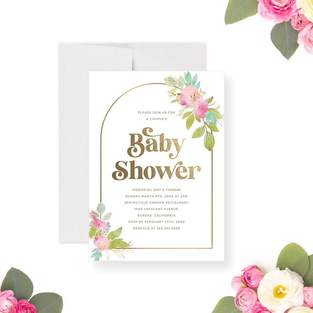 Floral Baby Shower Party Invitation Digital Download, Girl Baby Shower