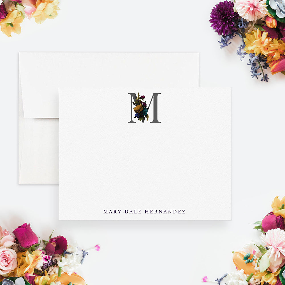Floral Monogram Note Card Personalized Stationery Set