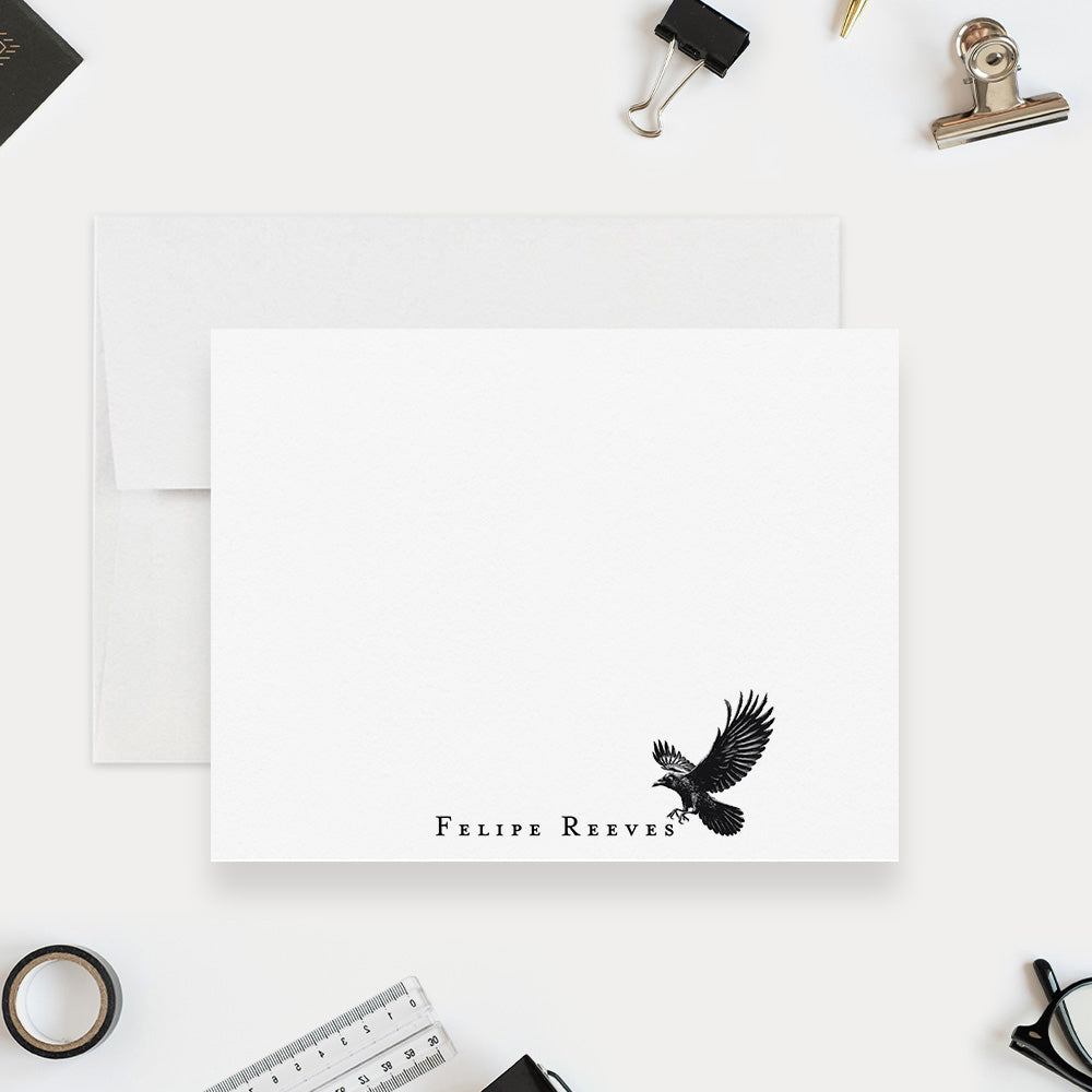 Personalized Gothic Note Card with Crow Design