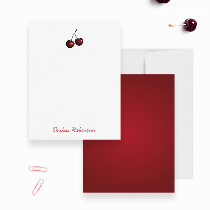 Cherry Fruit Note Card, Fun Personalized Summer Stationery For Kids, Cute Girl's Cherry Stationery, Gift For Her, Cards for Children
