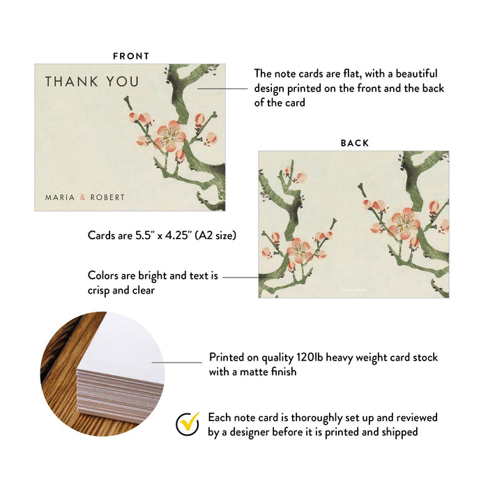 Personalized Cherry Blossom Thank You Card Elegant Wedding Stationery