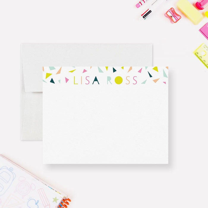 Colorful Personalized Teen Note Card, Confetti Kid's Stationery Set, Birthday Thank You Note Card, Fun Children's Stationary