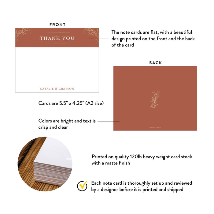 Terracotta Wedding Thank You Card Gold Botanical Design