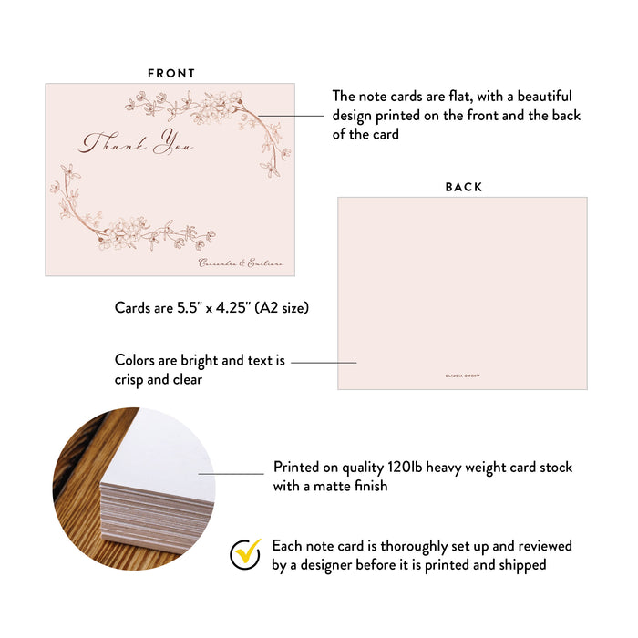 Personalized Wedding Thank You Cards Blush Pink Floral