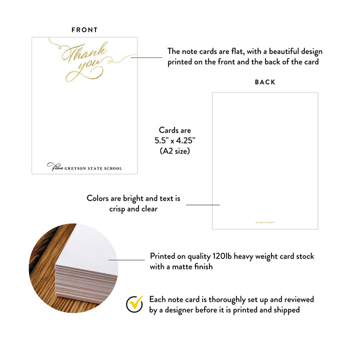 Elegant Prom Night Thank You Card with Golden Calligraphy Design, Stylish Thank You Notes