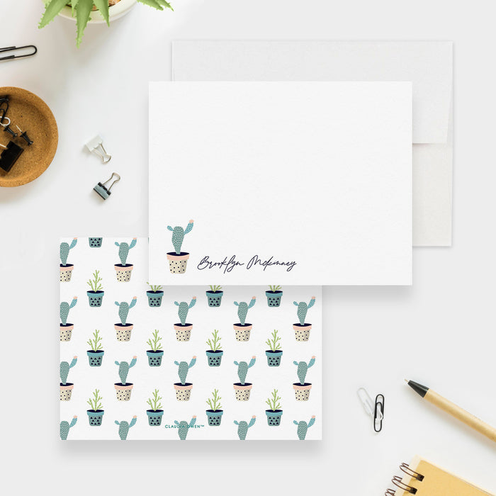 Succulent Note Card Set For Women Desert Cactus Home Office Stationery Set, Girl Stationery Cacti Thank You Card Letter Writing Set