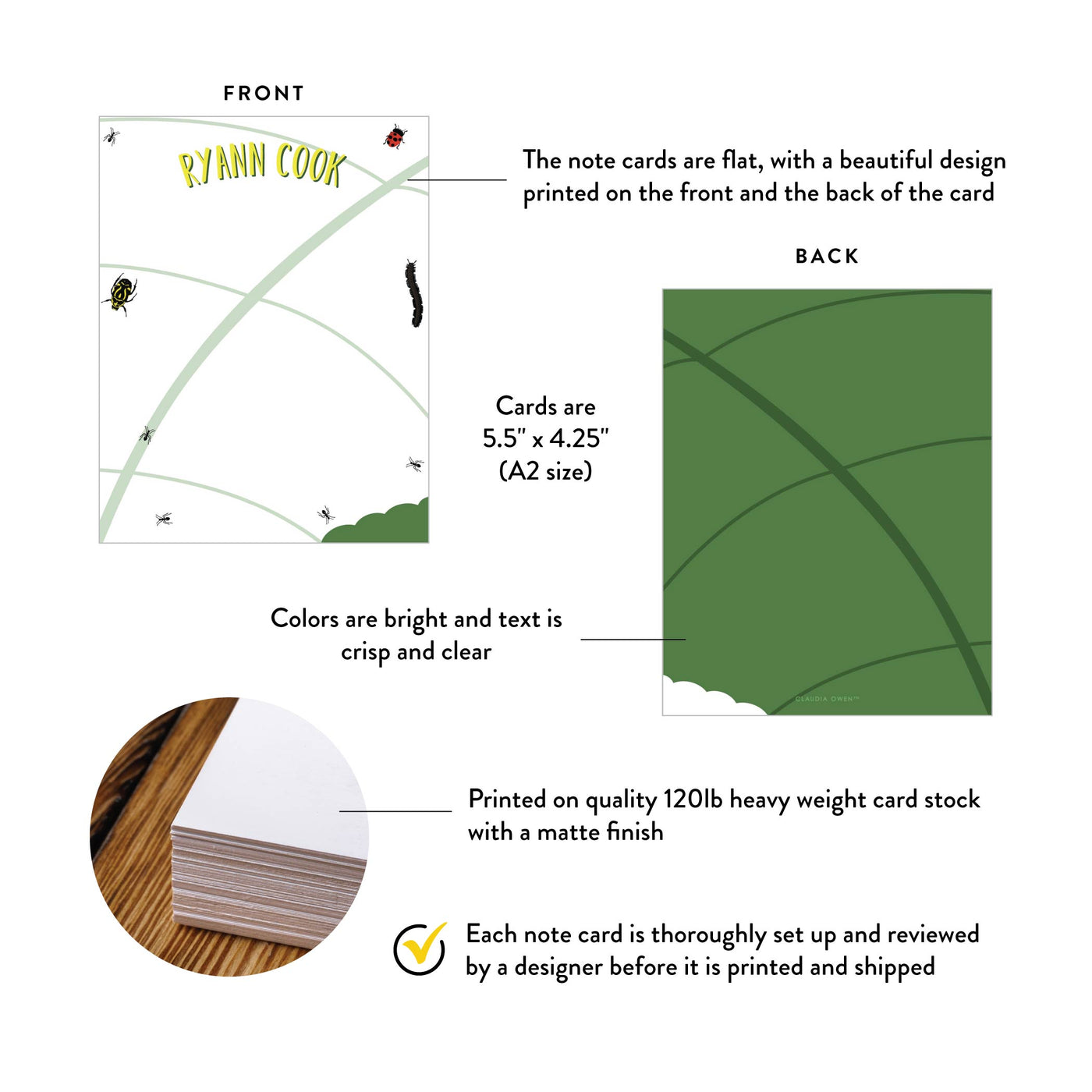 Nature Inspired Note Cards with Insect Illustrations, Custom Bug Theme ...