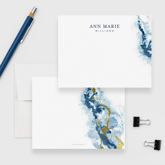 Agate Rock Personalized Note Card Stationery, Mens Womens Custom Stationary Set Crystal Jewel, Trendy Masculine Letter Stationery