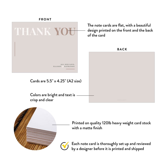 Minimalist Wedding Thank you Note Card in Soft Neutral Colors, Thank you Card with Modern Typography, Wedding Stationary Card for Couple