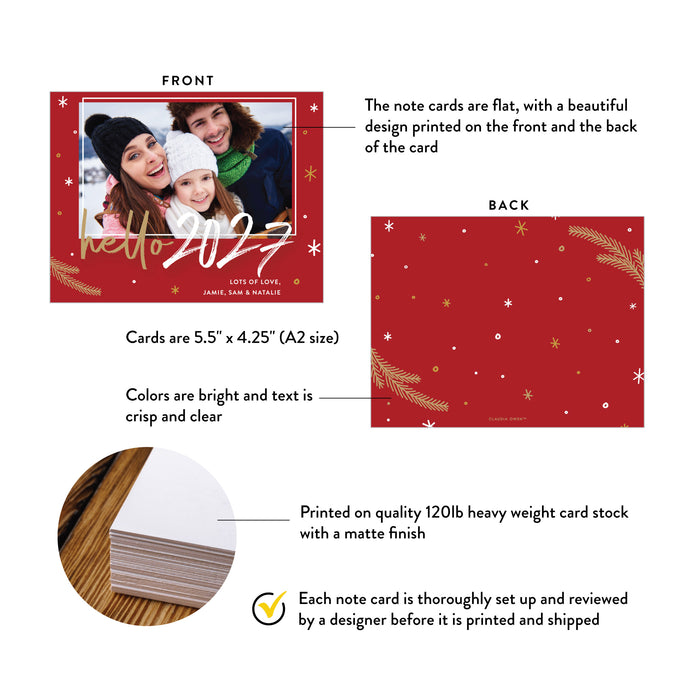 Hello 2027 Family Photo Holiday Card Personalized New Year Card