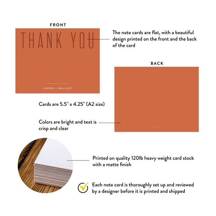 Rust Orange Wedding Thank You Note Card with Modern Typography, Aesthetic Wedding Note Card in Terracotta Color