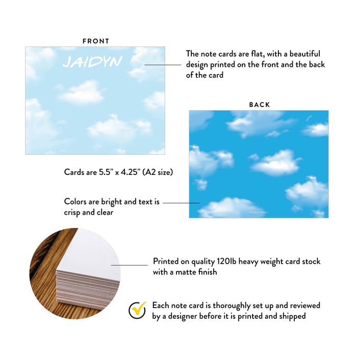 Personalized Blue Sky Note Card Set with Whimsical Cloud Design for Any Occasion, Fun Cloud Stationery