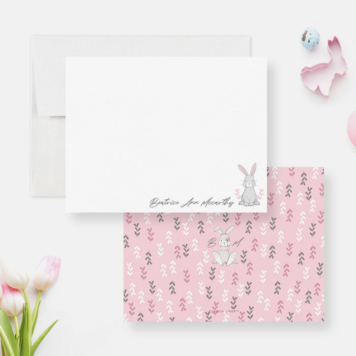 Bunny Note Card For Kids, Personalized Girls Stationery, Easter Rabbit Thank You Cards, Cute Bunny Gifts, Bunny Thank You Note