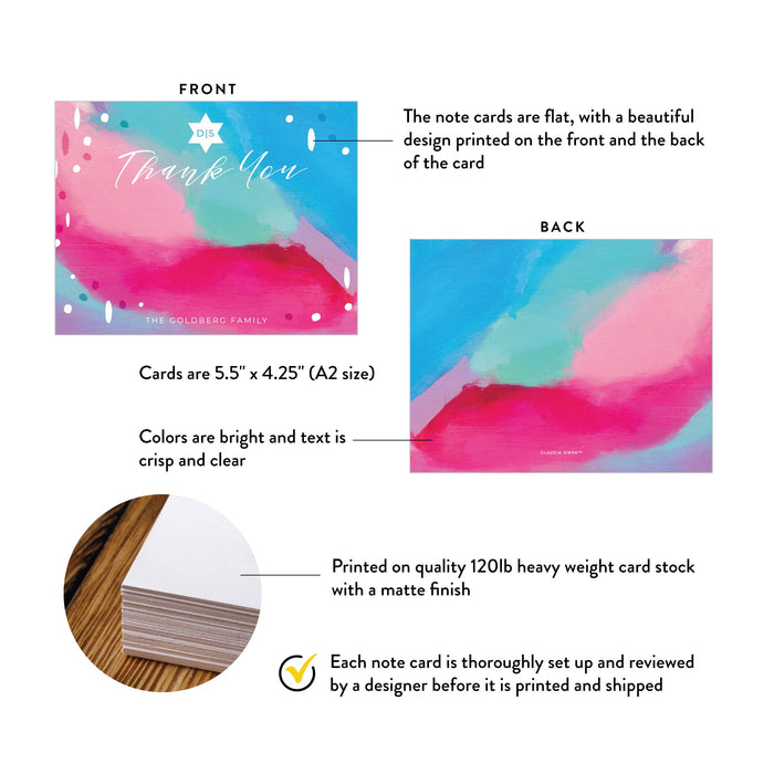 Bat Mitzvah Thank You Card Colorful Custom Jewish Stationery