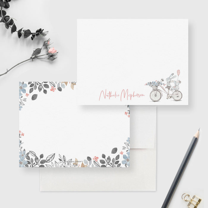 Bike Stationery Cards, Floral Note Card, Biker Gifts, Boho Girls Bicycle Stationery Set, Vintage Bike Thank You Notecards, Bike Lover Cards, Cyclist Gift