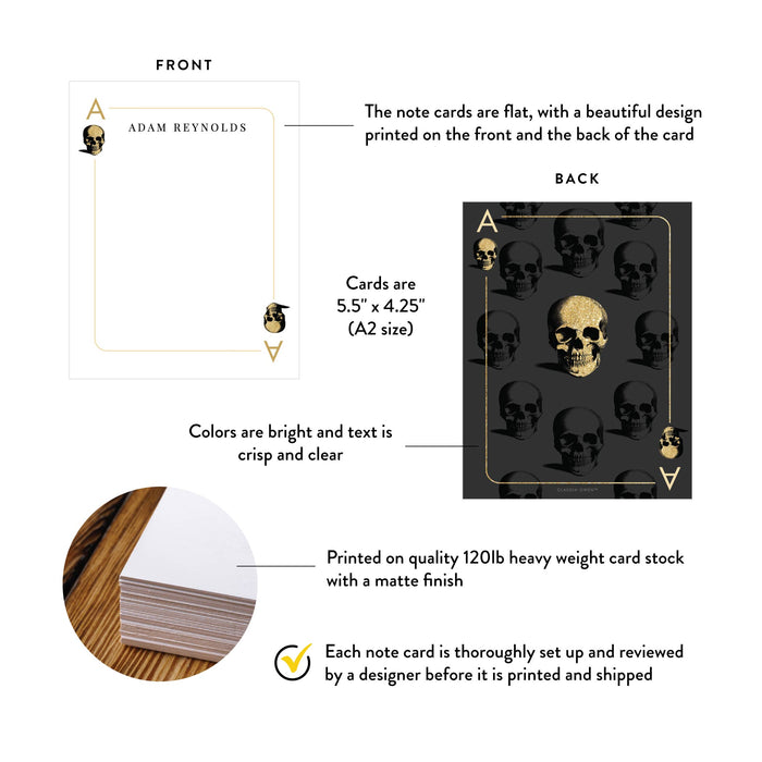 Personalized Casino Night Note Card with Skull Playing Card Design