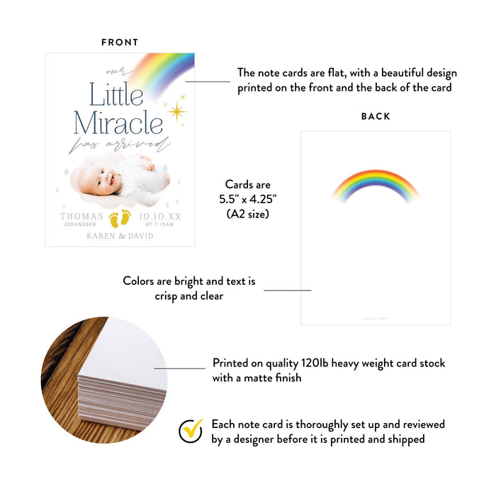 Personalized Rainbow Baby Birth Announcement Card with Photo
