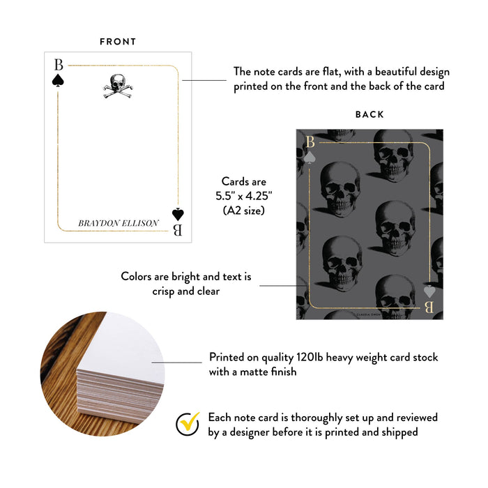 Personalized Casino Note Card Poker Spade Skull Stationery